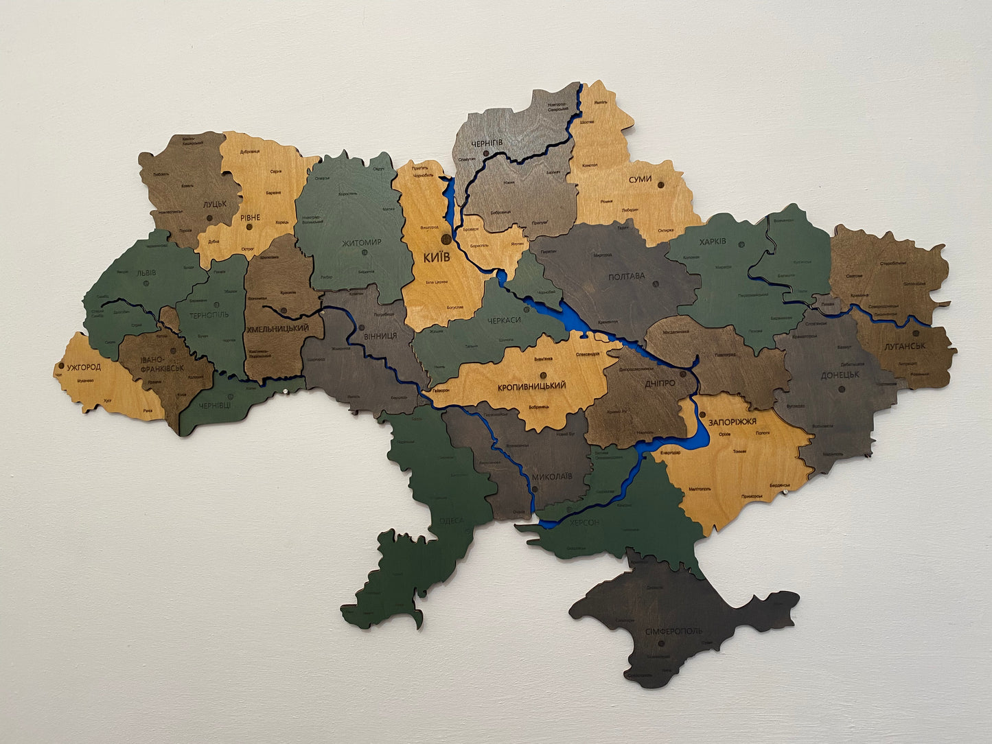 Multi-layered map of Ukraine with rivers color "Forest Harmony"