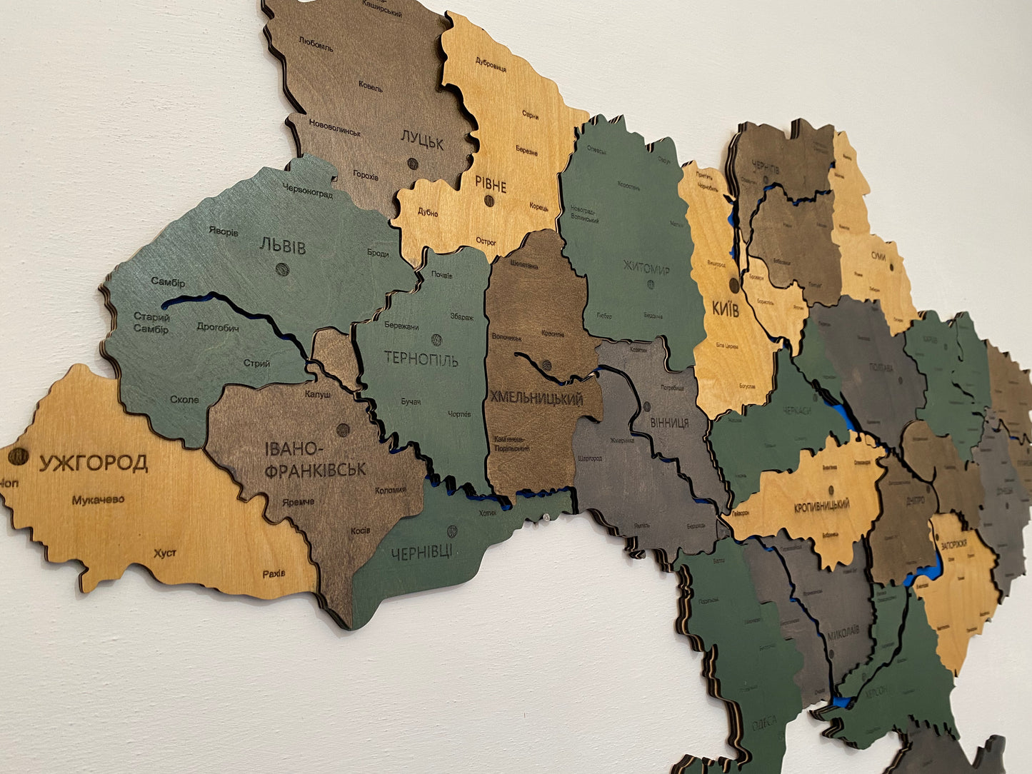 Multi-layered map of Ukraine with rivers color "Forest Harmony"