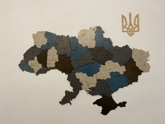 Багатошарова карта України з фанери, без річок та підсвітки колір "Арктичний спокій"