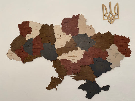 Багатошарова карта України з фанери, без річок та підсвітки колір "Вишневий дотик"