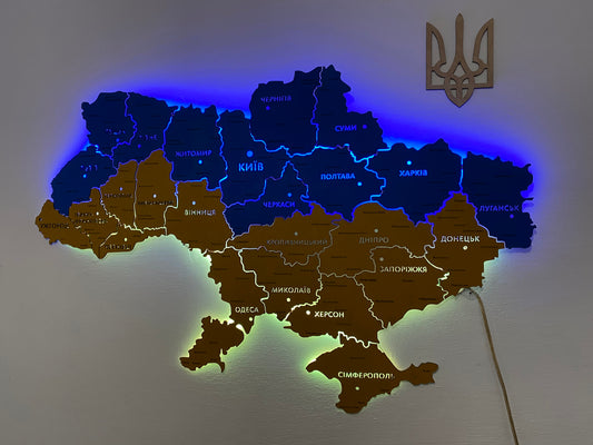 One-layer map of Ukraine with backlight color "Ukrainian Harmony"