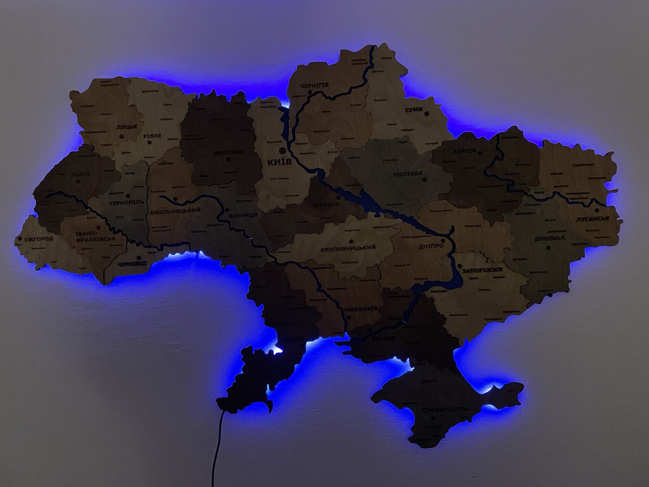 Multi-layered map of Ukraine with backlight color "Warm charm"