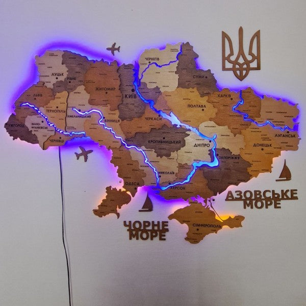 Багатошарова карта України з річками та підсвіткою колір "Світле Дерево"