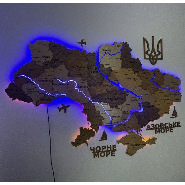 Багатошарова карта України з річками та підсвіткою колір "Світле Дерево"