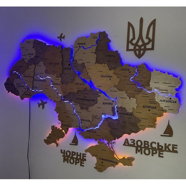 Багатошарова карта України з річками та підсвіткою колір "Світле Дерево"